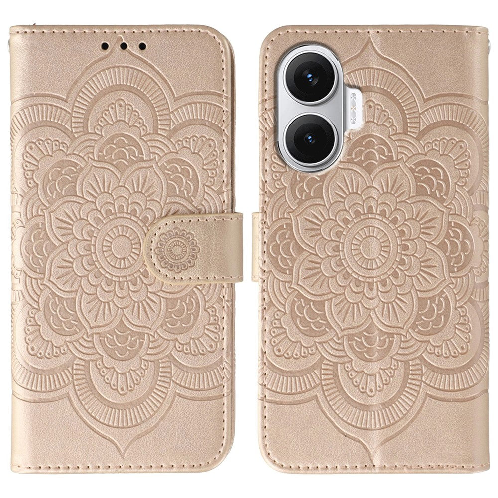 For Xiaomi Redmi Turbo 4 Pro 5G  /  Poco F7 5G Case PU Leather Mandala Imprinted Design Wallet Phone Cover with Wrist Strap