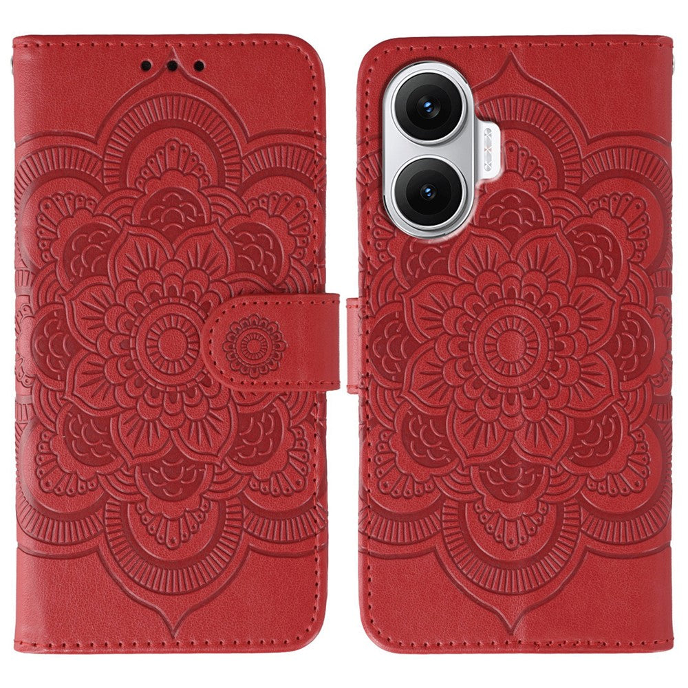 For Xiaomi Redmi Turbo 4 Pro 5G  /  Poco F7 5G Case PU Leather Mandala Imprinted Design Wallet Phone Cover with Wrist Strap