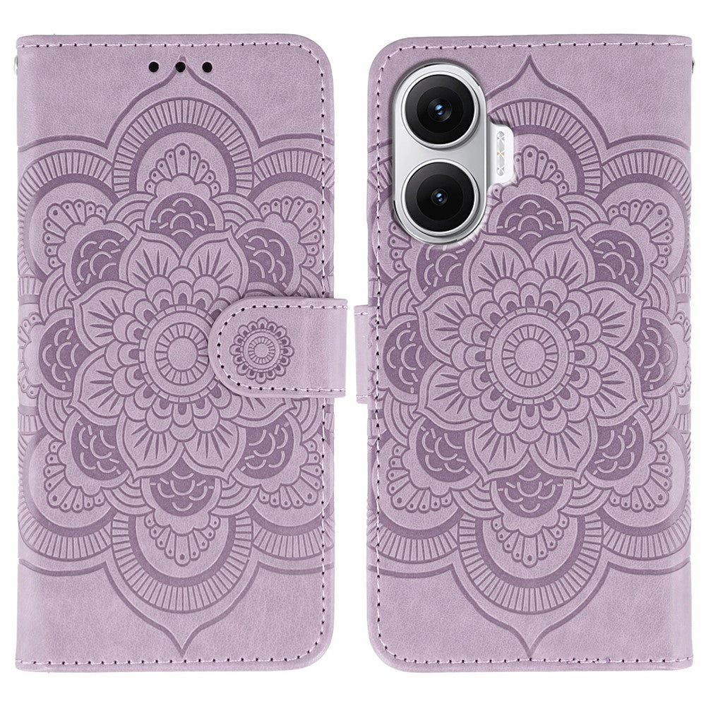For Xiaomi Redmi Turbo 4 Pro 5G  /  Poco F7 5G Case PU Leather Mandala Imprinted Design Wallet Phone Cover with Wrist Strap