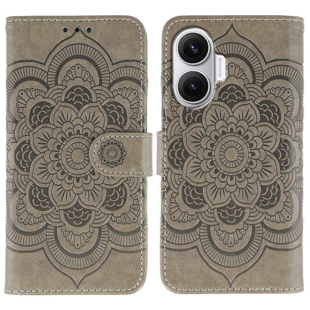 For Xiaomi Redmi Turbo 4 Pro 5G  /  Poco F7 5G Case PU Leather Mandala Imprinted Design Wallet Phone Cover with Wrist Strap
