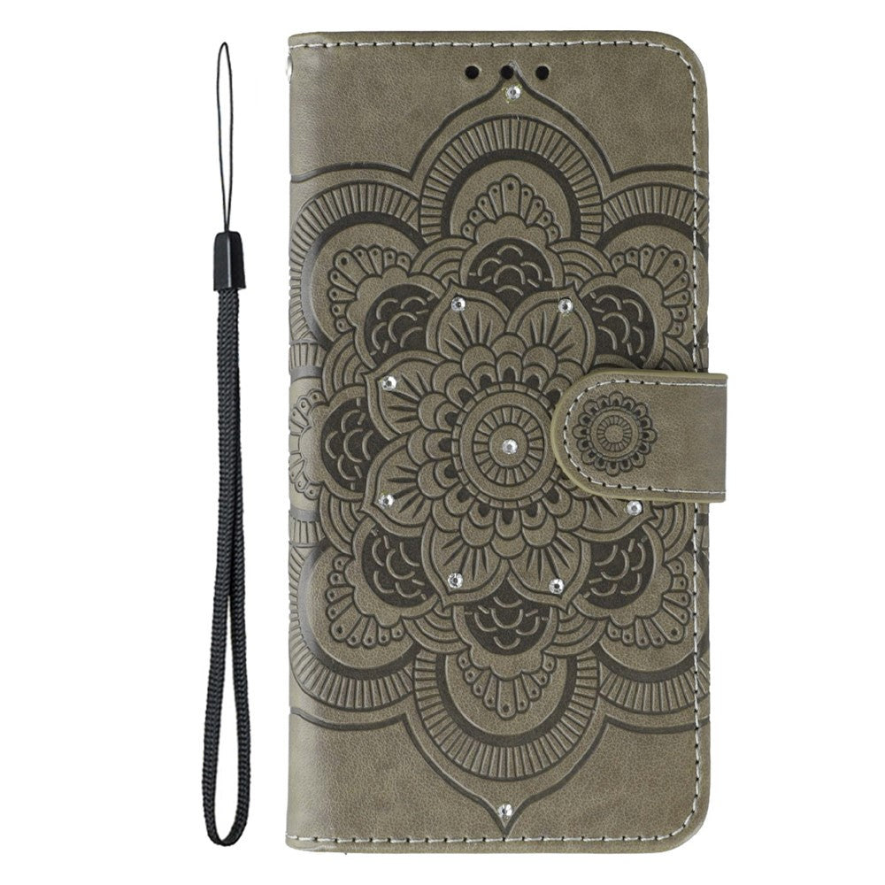 For Xiaomi Redmi Turbo 4 Pro 5G / Poco F7 5G Case Rhinestone Decor PU Leather Mandala Imprint Phone Cover with Wrist Strap