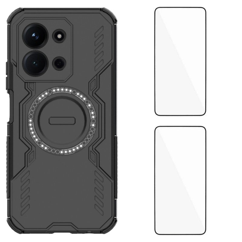 WANLONFENG For Xiaomi Redmi 15C 4G (EU) (173mm) / Xiaomi Redmi 15C 5G (EU) (173mm) Magnetic Case  DJ Series PC TPU Phone Cover with 2Pcs Tempered Glass Film