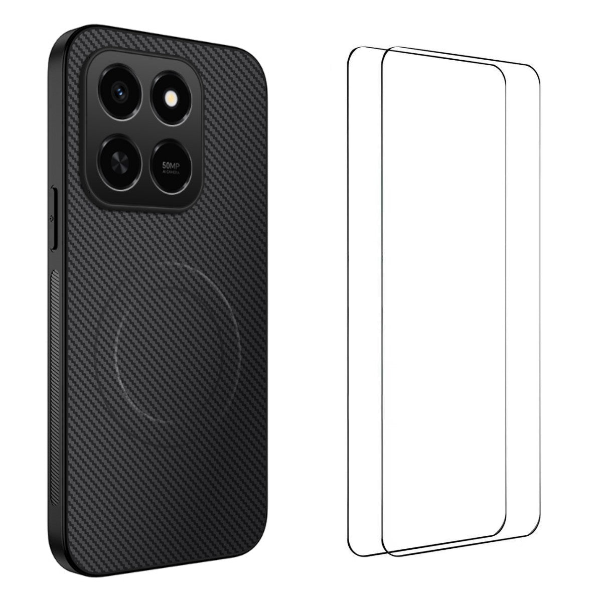 WANLONFENG Magnetiskt skal för Honor 400 Smart 5G / 4G / X7d 4G, TQ1-serien, kolfiberstruktur, PC TPU-mobilskal med 2 st. skärmfilmer