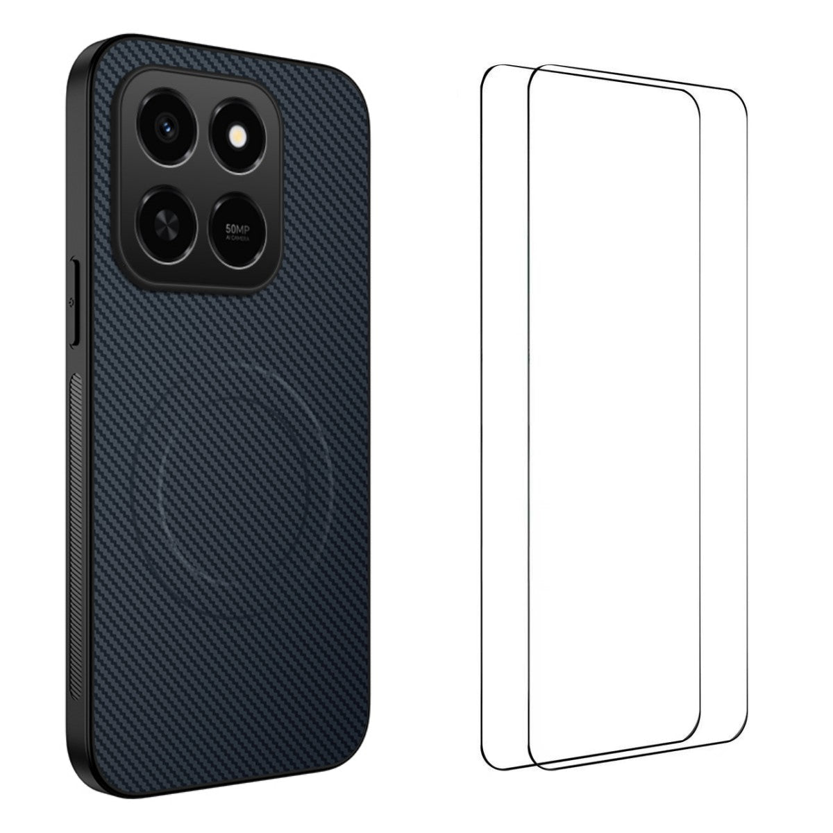WANLONFENG Magnetiskt skal för Honor 400 Smart 5G / 4G / X7d 4G, TQ1-serien, kolfiberstruktur, PC TPU-mobilskal med 2 st. skärmfilmer