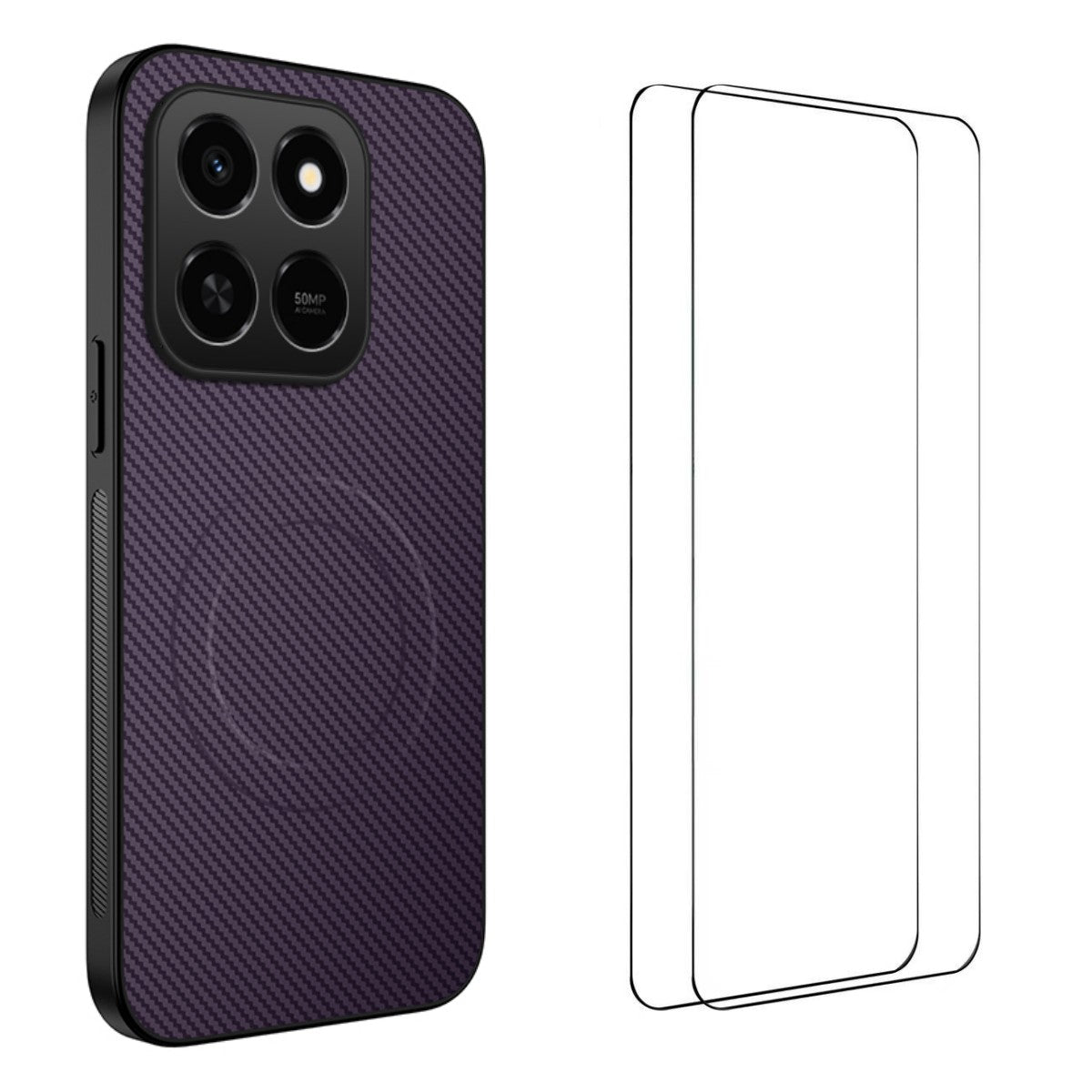WANLONFENG Magnetiskt skal för Honor 400 Smart 5G / 4G / X7d 4G, TQ1-serien, kolfiberstruktur, PC TPU-mobilskal med 2 st. skärmfilmer