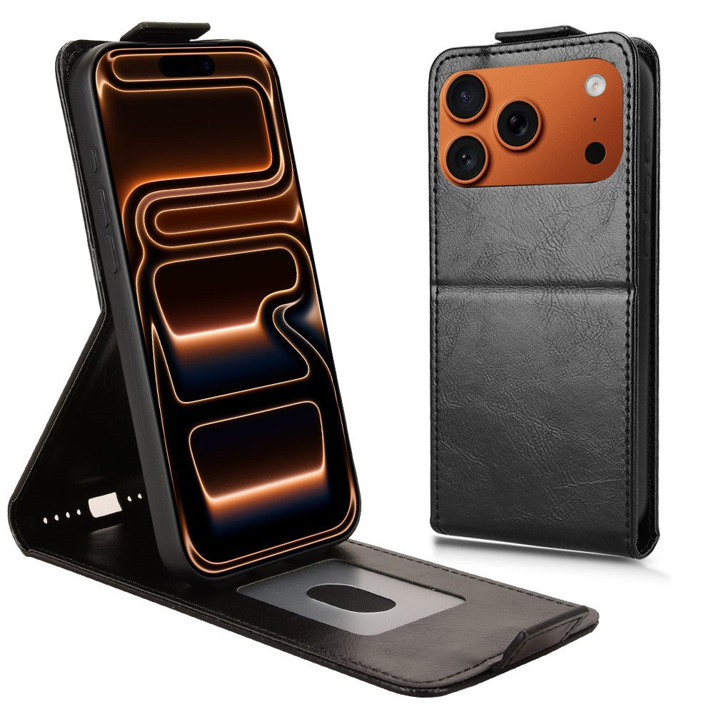 Til iPhone 18 Pro Max / 17 Pro Max Stand Case Magnetisk Lås Vertikal Flip Læder Telefoncover med Kreditkortholder