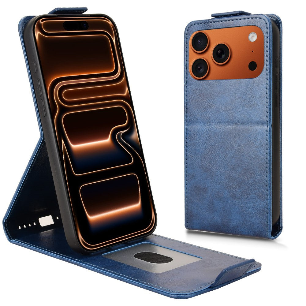 Til iPhone 18 Pro Max / 17 Pro Max Stand Case Magnetisk Lås Vertikal Flip Læder Telefoncover med Kreditkortholder