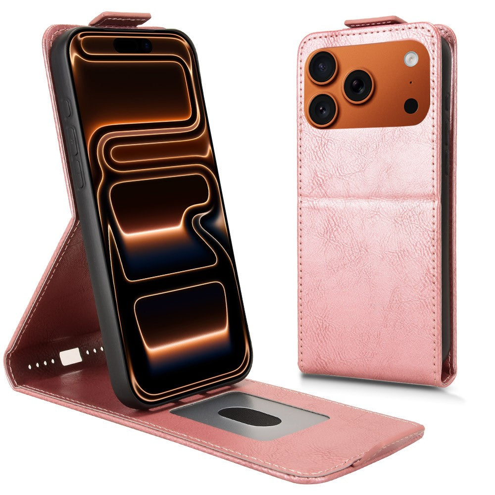 Til iPhone 18 Pro Max / 17 Pro Max Stand Case Magnetisk Lås Vertikal Flip Læder Telefoncover med Kreditkortholder