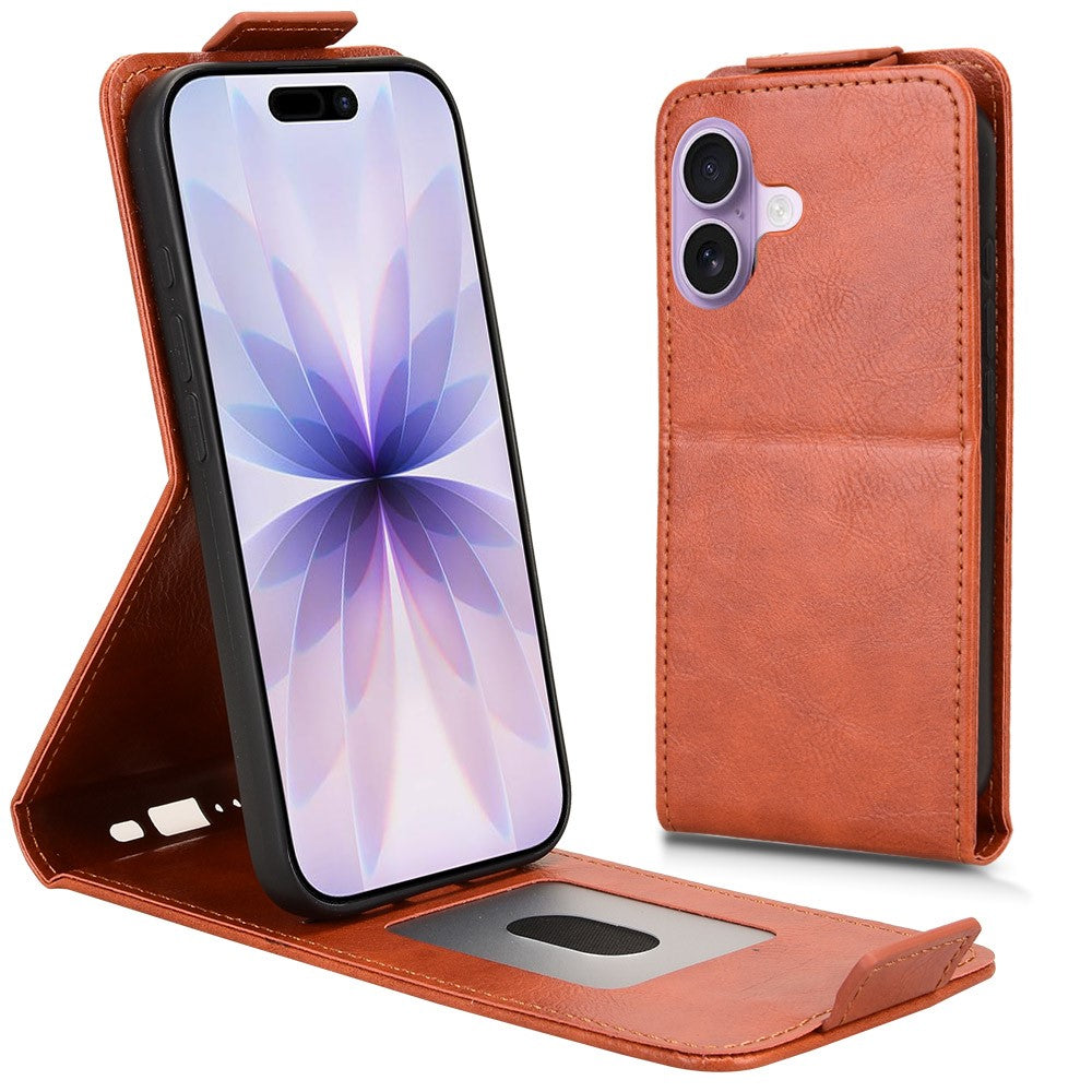 For iPhone 17 Stand Case Magnetic Clasp Vertical Flip Leather Phone Cover with Card Holder