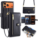 For iPhone 18 Pro Max / 17 Pro Max Leather Case Zipper Pocket Wallet Phone Cover with 2 Straps