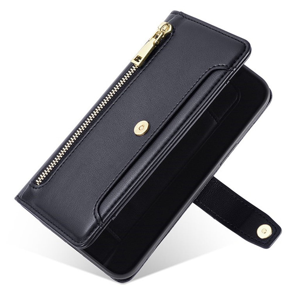 For iPhone 18 Pro Max / 17 Pro Max Leather Case Zipper Pocket Wallet Phone Cover with 2 Straps