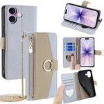For iPhone 17 Case Mirror Wallet Leather Phone Cover with Chain Shoulder Strap