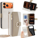 For iPhone 17 Pro Max Case Mirror Wallet Leather Phone Cover with Chain Shoulder Strap