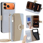 For iPhone 17 Pro Max Case Mirror Wallet Leather Phone Cover with Chain Shoulder Strap