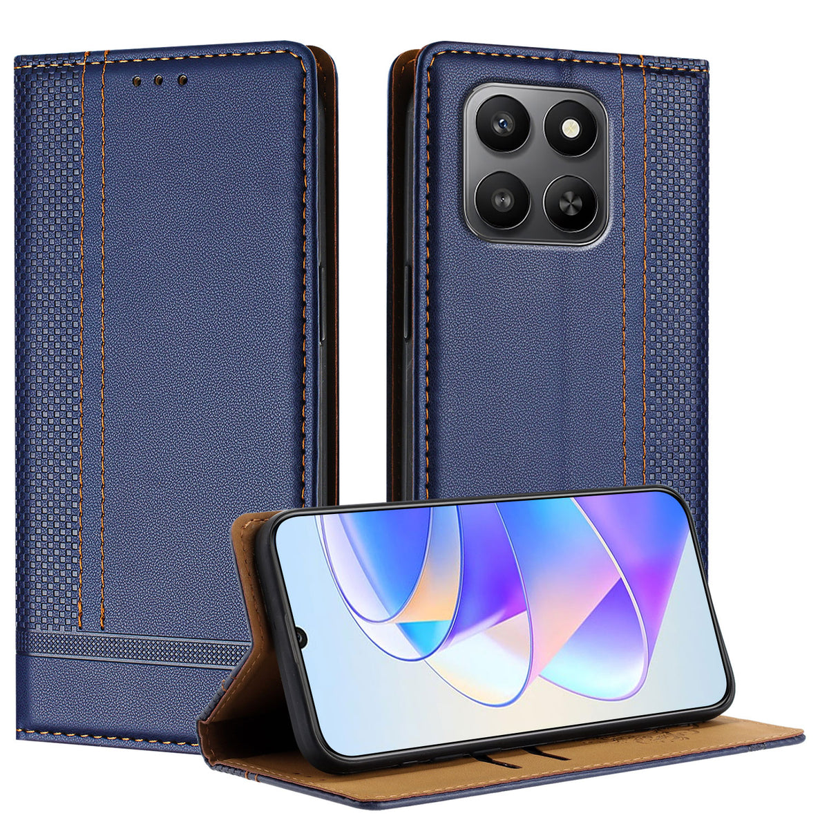 Til Honor 400 Smart 5G / 4G / X7d 4G cover L-formet gittermønster læder stander telefoncover med kortpladser