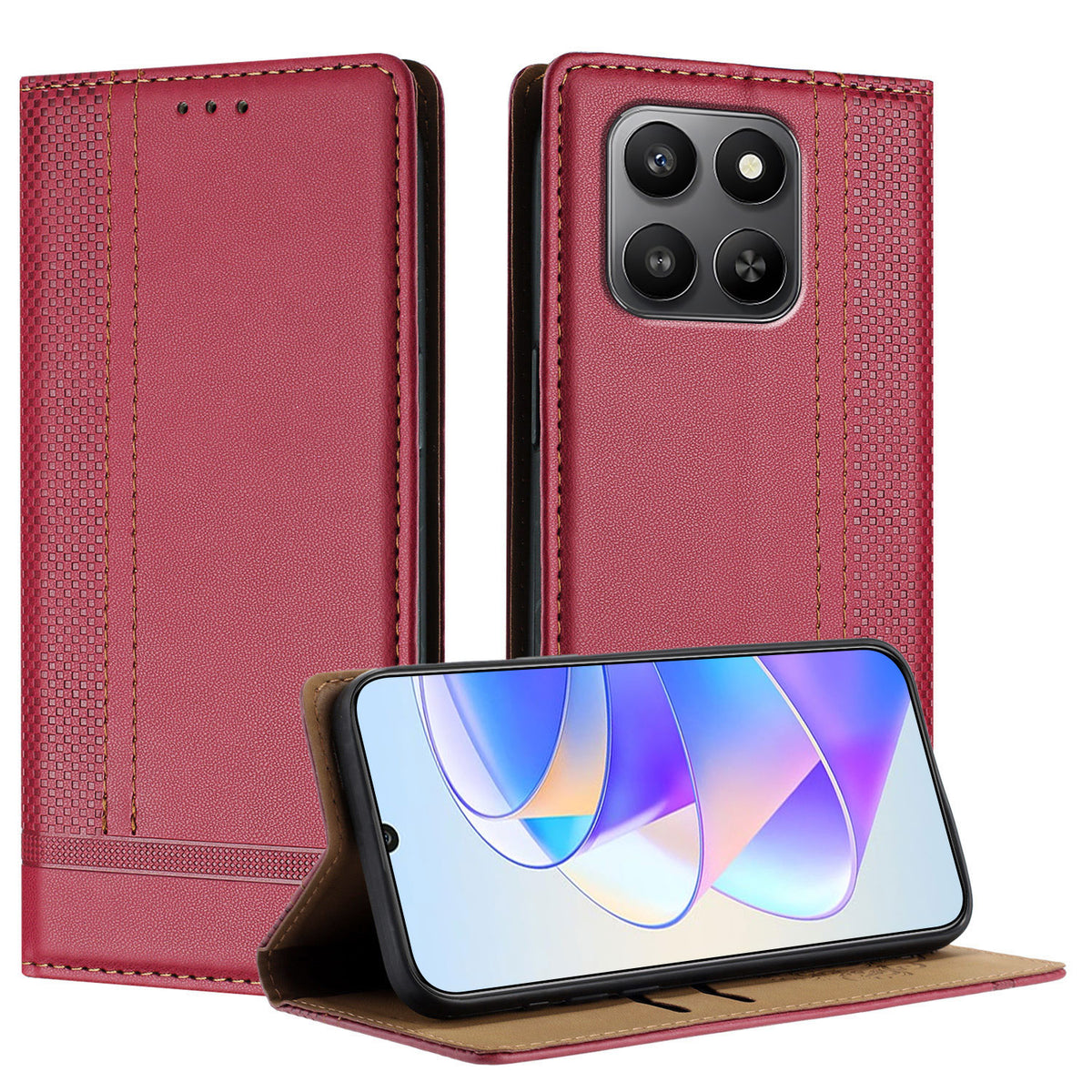 Til Honor 400 Smart 5G / 4G / X7d 4G cover L-formet gittermønster læder stander telefoncover med kortpladser