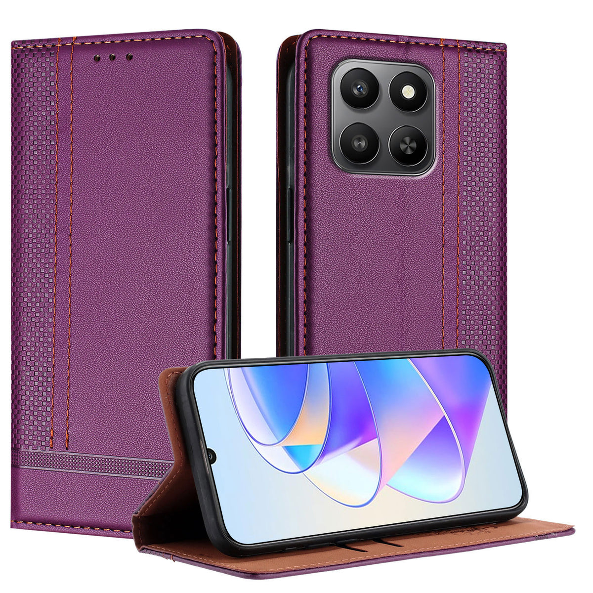 Til Honor 400 Smart 5G / 4G / X7d 4G cover L-formet gittermønster læder stander telefoncover med kortpladser