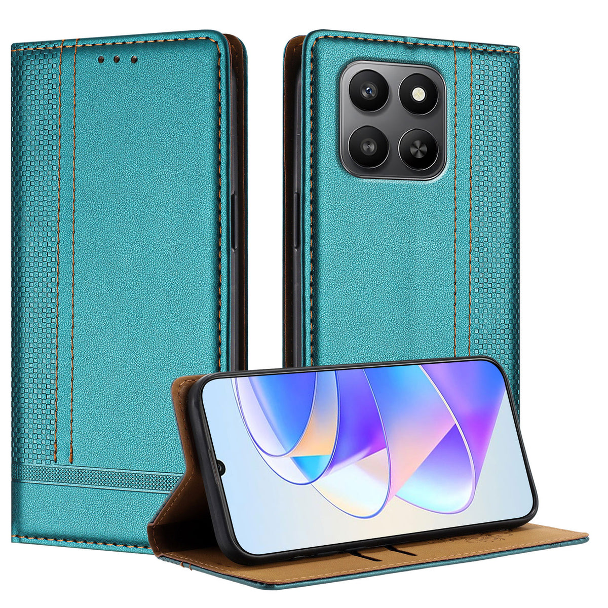 Til Honor 400 Smart 5G / 4G / X7d 4G cover L-formet gittermønster læder stander telefoncover med kortpladser