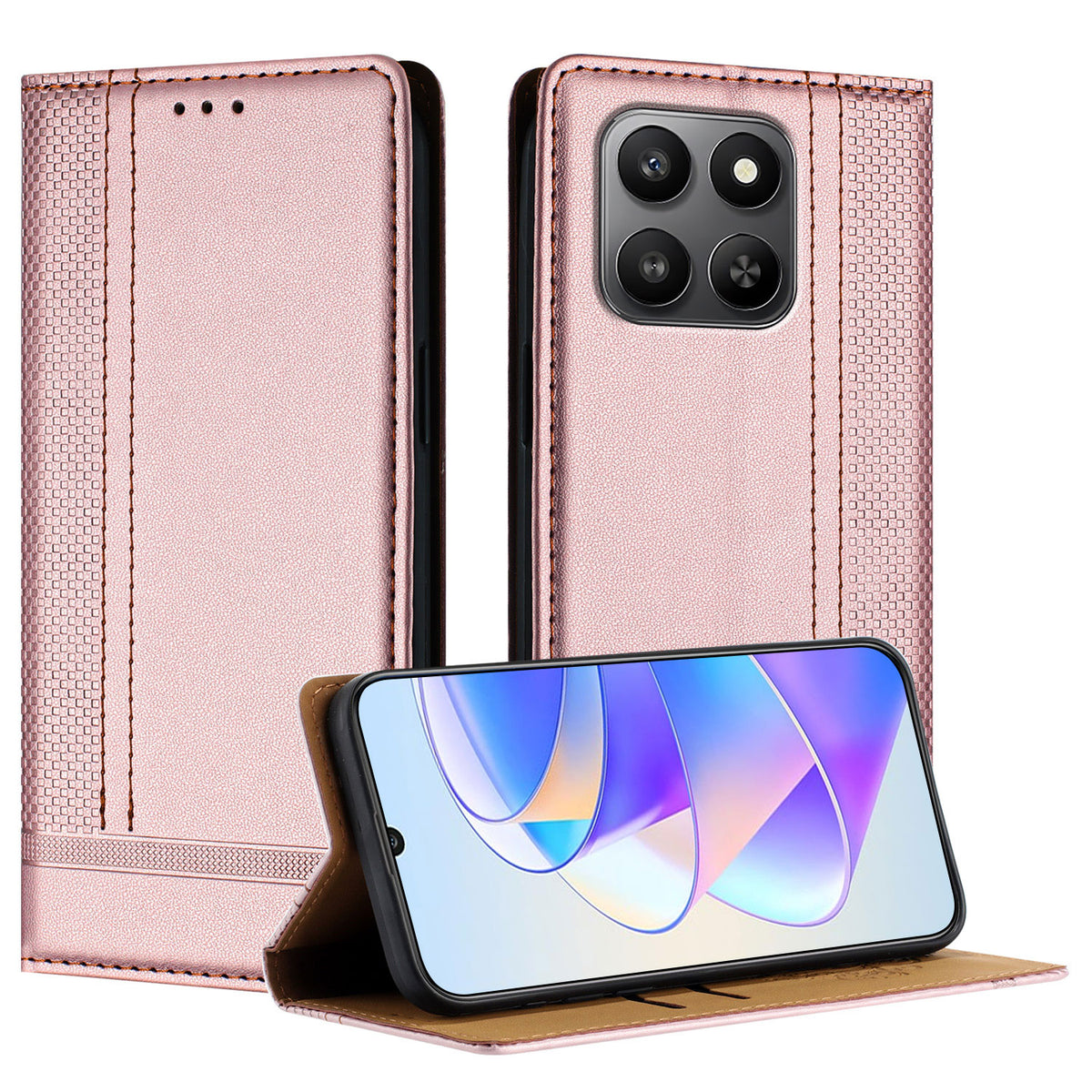 Til Honor 400 Smart 5G / 4G / X7d 4G cover L-formet gittermønster læder stander telefoncover med kortpladser