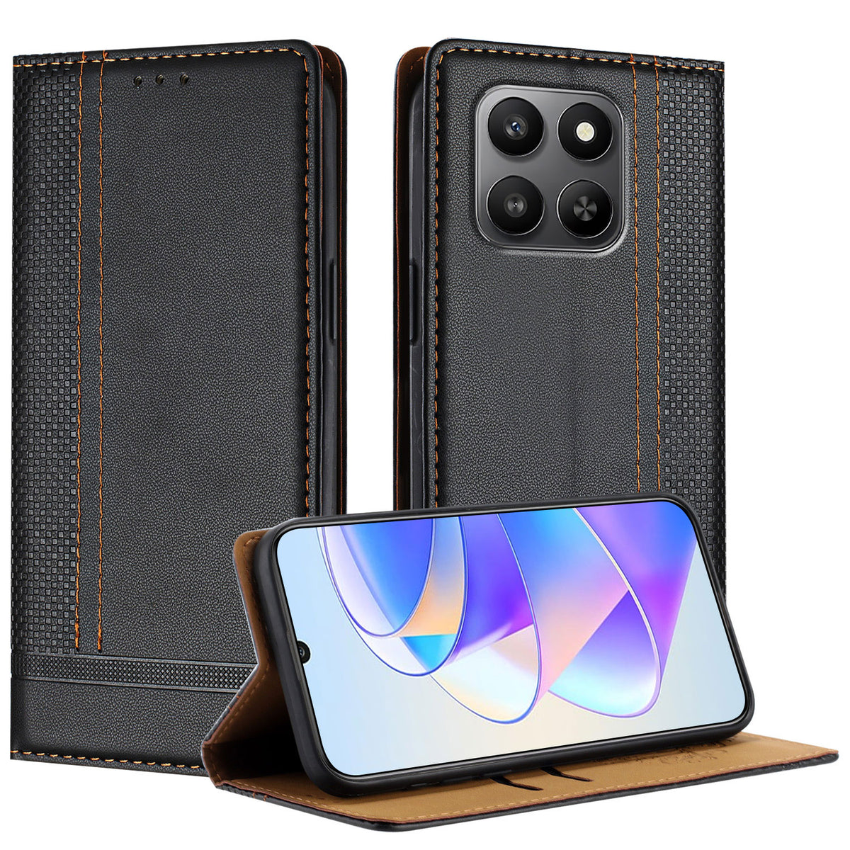Til Honor 400 Smart 5G / 4G / X7d 4G cover L-formet gittermønster læder stander telefoncover med kortpladser