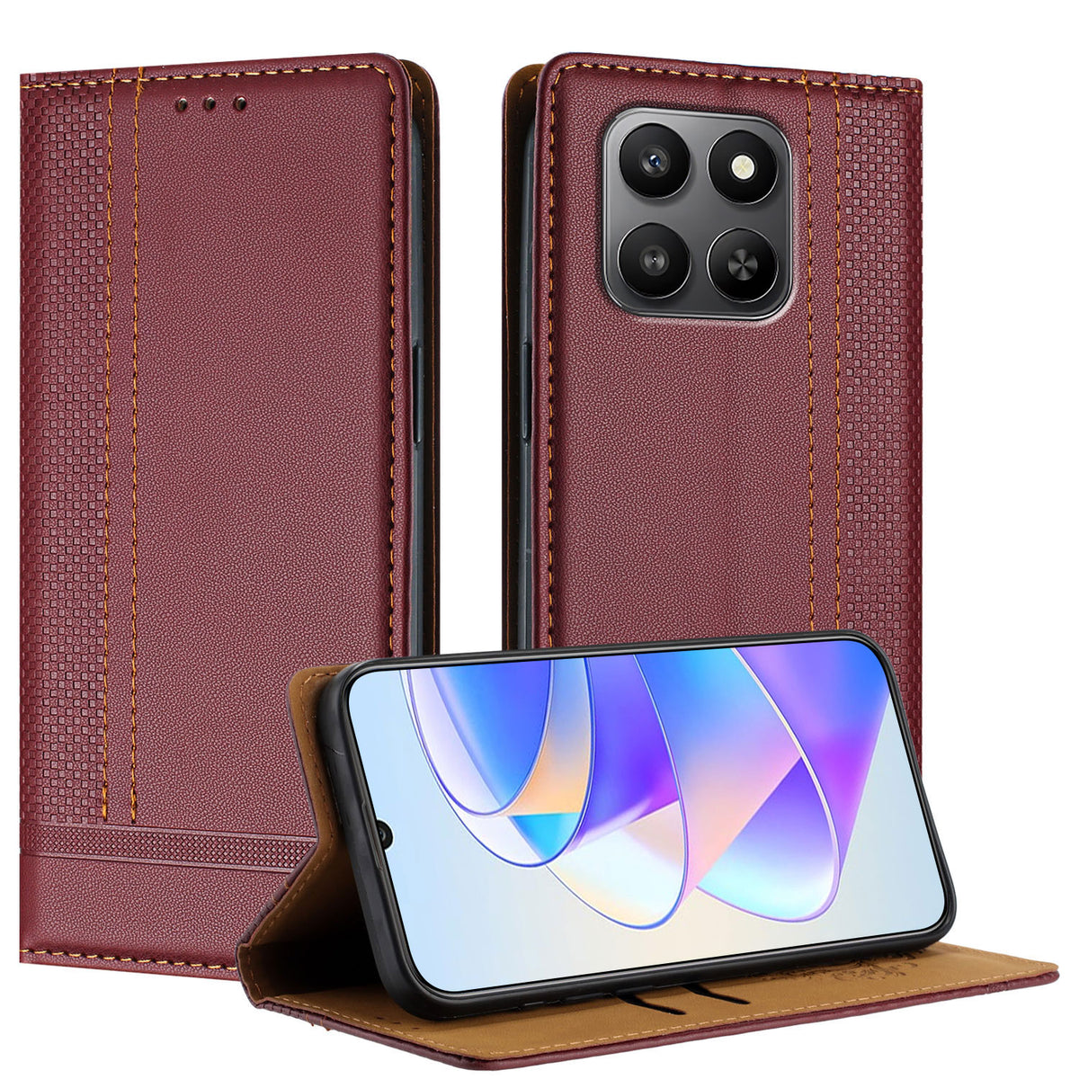 Til Honor 400 Smart 5G / 4G / X7d 4G cover L-formet gittermønster læder stander telefoncover med kortpladser