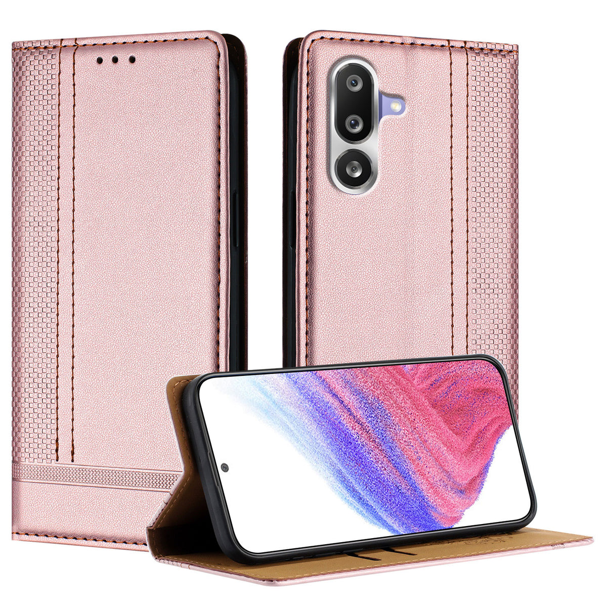 For Samsung Galaxy M36 5G Case L-Shaped Grid Pattern Leather Stand Phone Cover with Card Slots