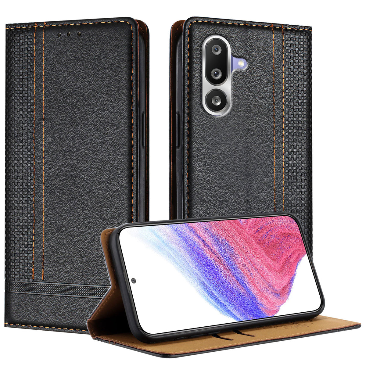 For Samsung Galaxy M36 5G Case L-Shaped Grid Pattern Leather Stand Phone Cover with Card Slots