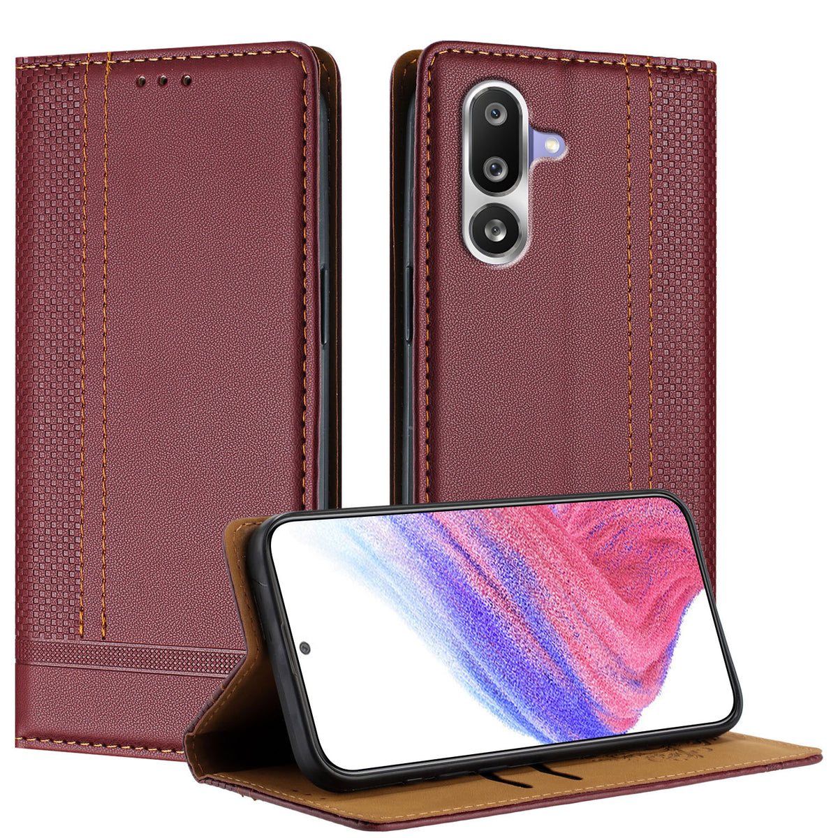 For Samsung Galaxy M36 5G Case L-Shaped Grid Pattern Leather Stand Phone Cover with Card Slots