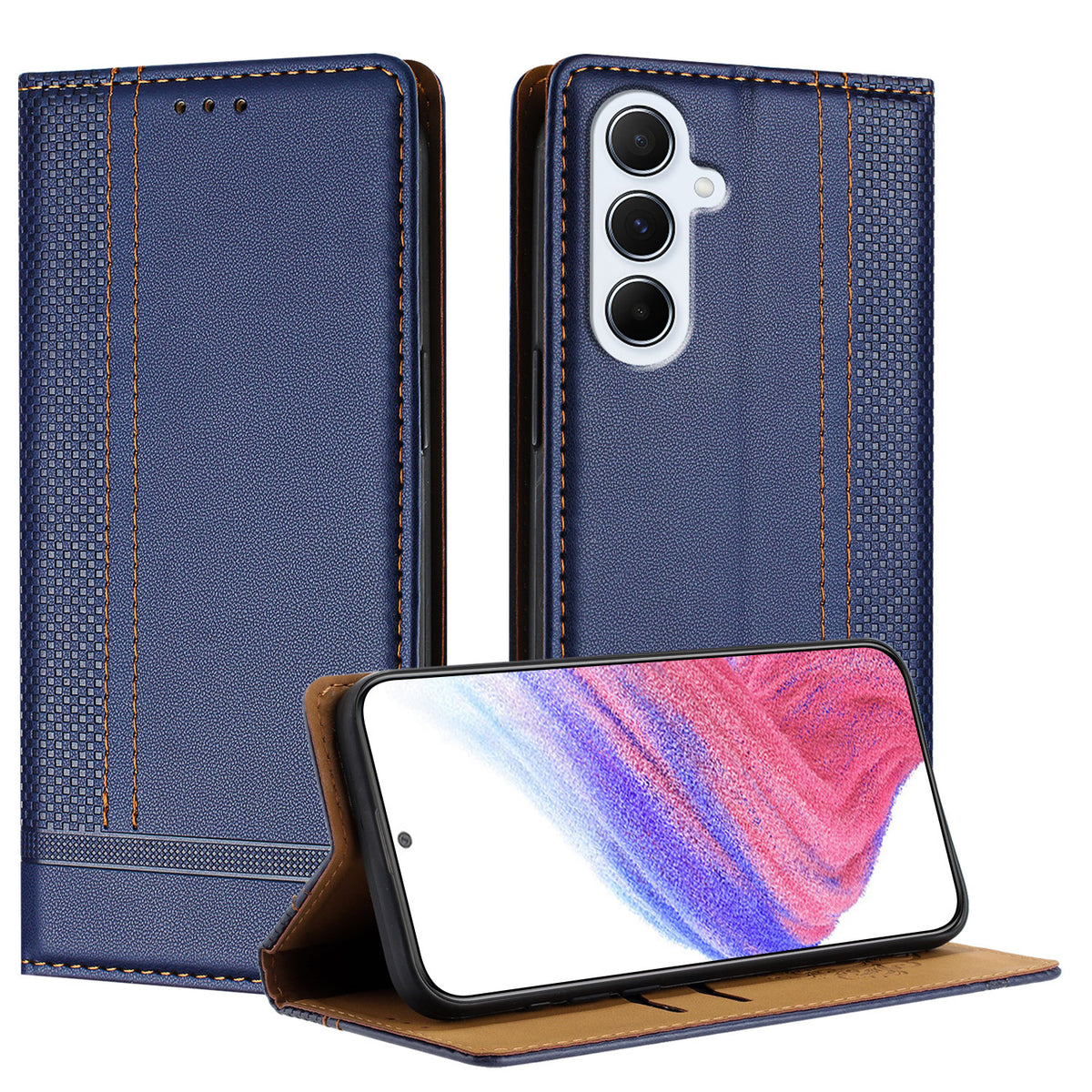 Til Samsung Galaxy M56 5G Etui L-formet Gittermønster Læder Stander Telefoncover med Kortlommer