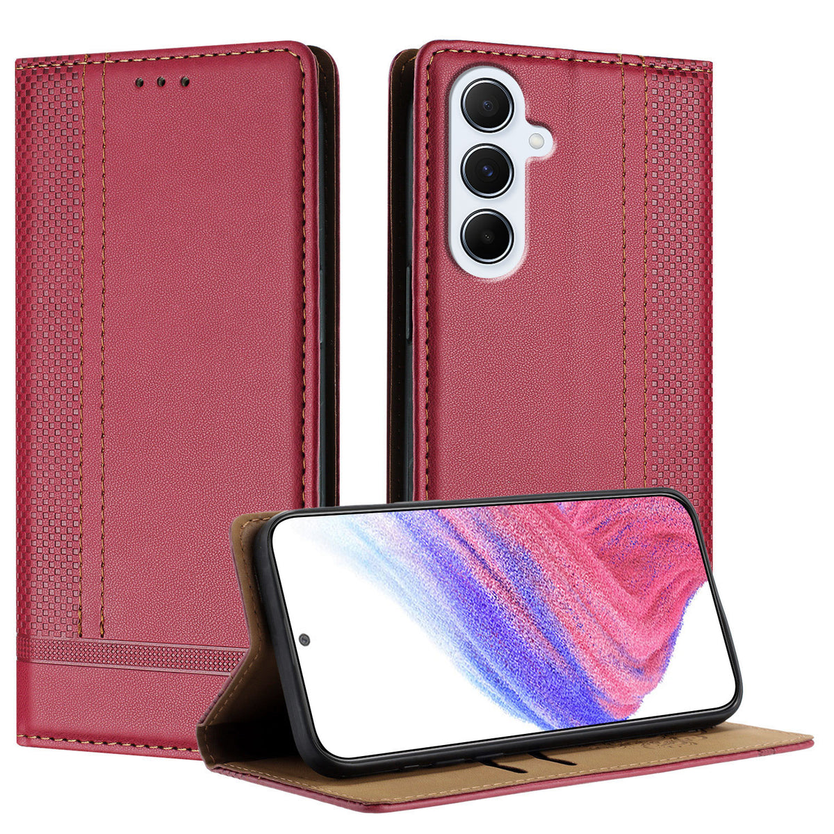 Til Samsung Galaxy M56 5G Etui L-formet Gittermønster Læder Stander Telefoncover med Kortlommer