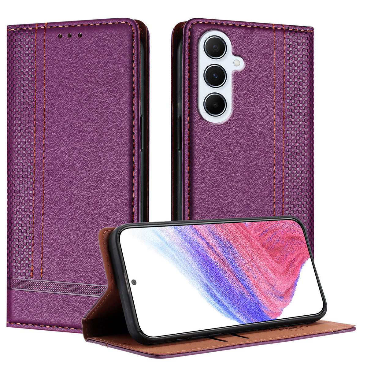 Til Samsung Galaxy M56 5G Etui L-formet Gittermønster Læder Stander Telefoncover med Kortlommer