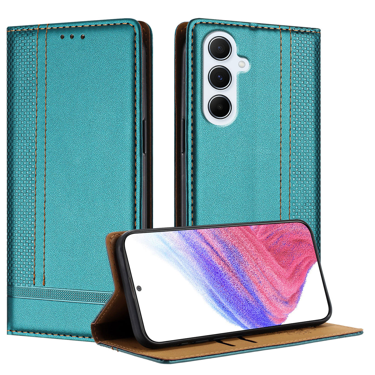 Til Samsung Galaxy M56 5G Etui L-formet Gittermønster Læder Stander Telefoncover med Kortlommer