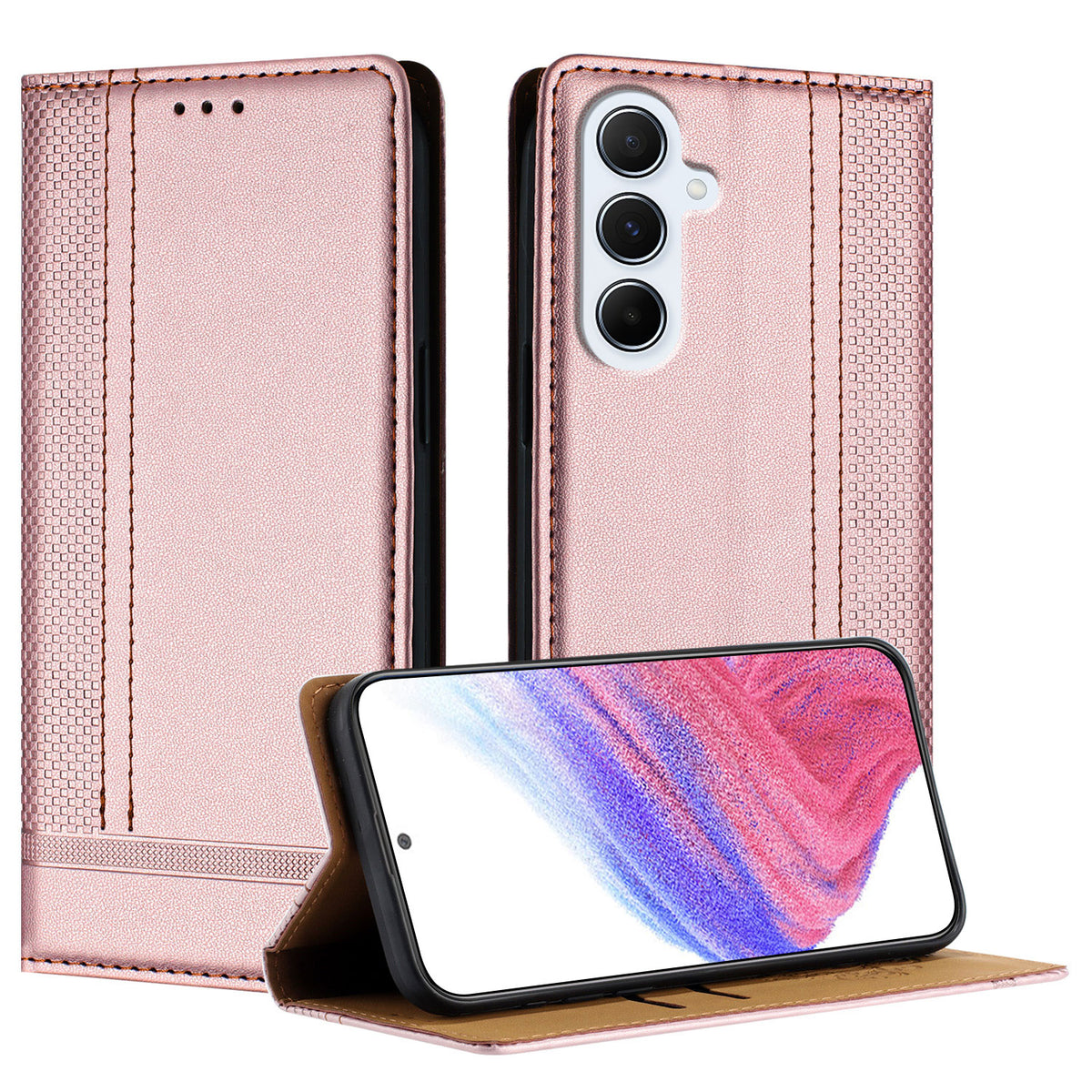 Til Samsung Galaxy M56 5G Etui L-formet Gittermønster Læder Stander Telefoncover med Kortlommer