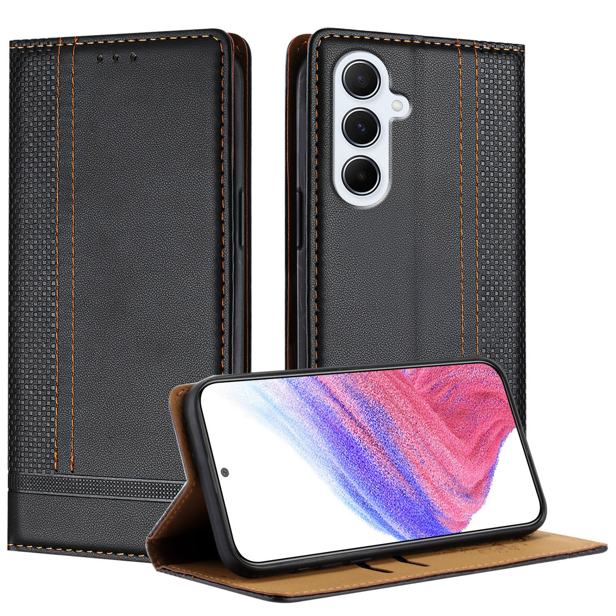 Til Samsung Galaxy M56 5G Etui L-formet Gittermønster Læder Stander Telefoncover med Kortlommer