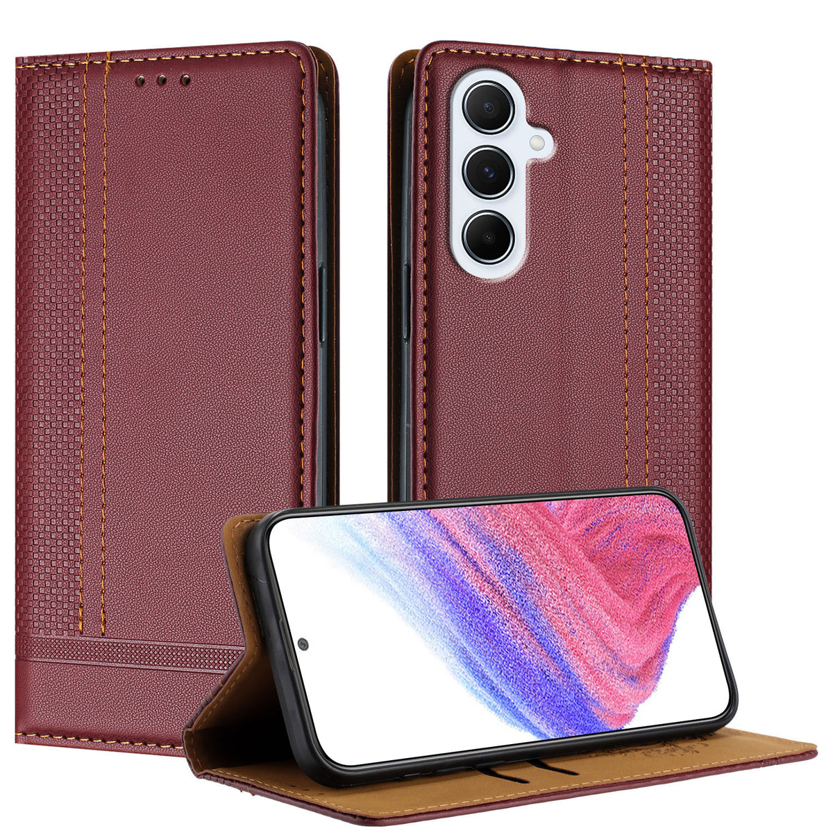 Til Samsung Galaxy M56 5G Etui L-formet Gittermønster Læder Stander Telefoncover med Kortlommer