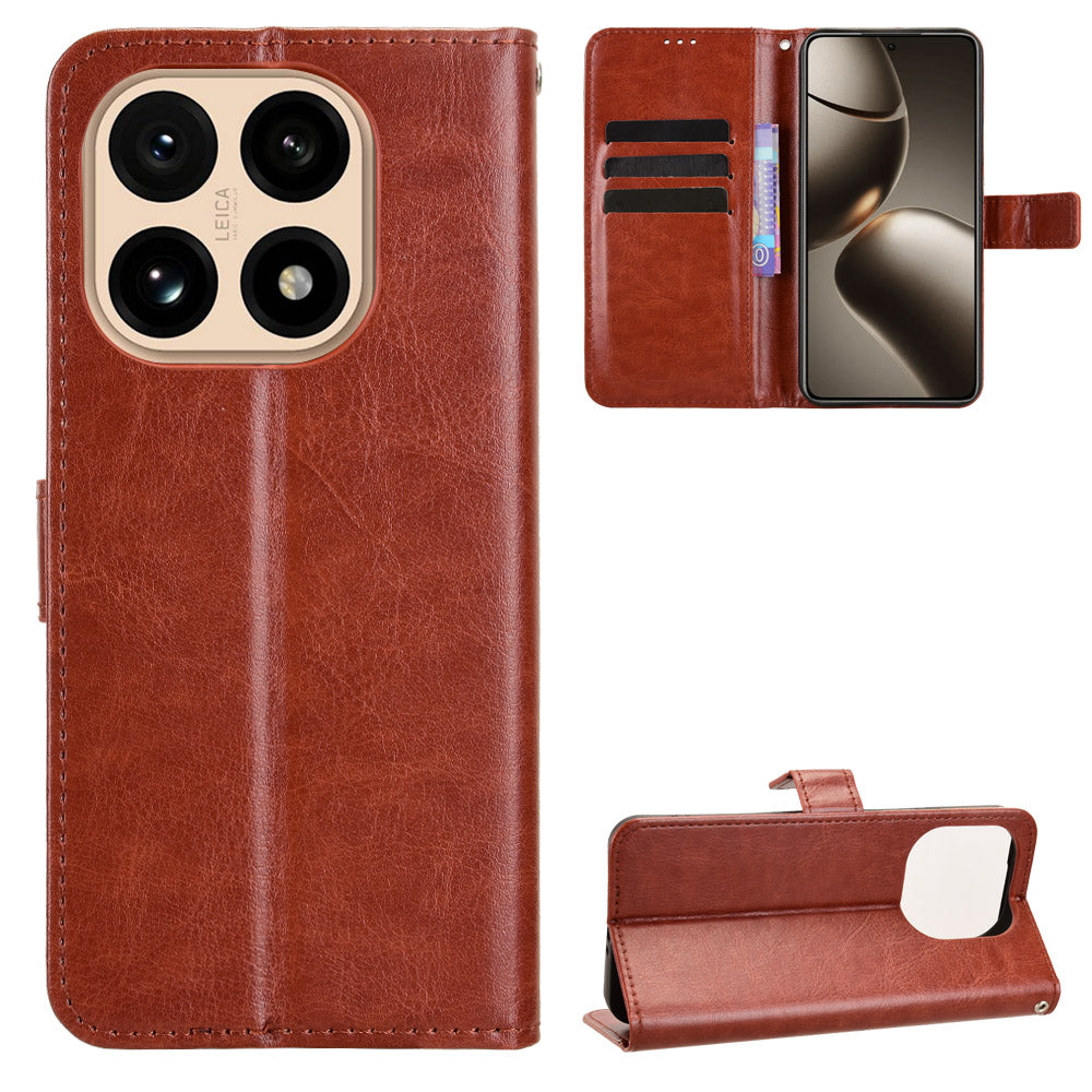 For Xiaomi 15T PU Leather Case with Strap Crazy Horse Texture Phone Wallet Cover