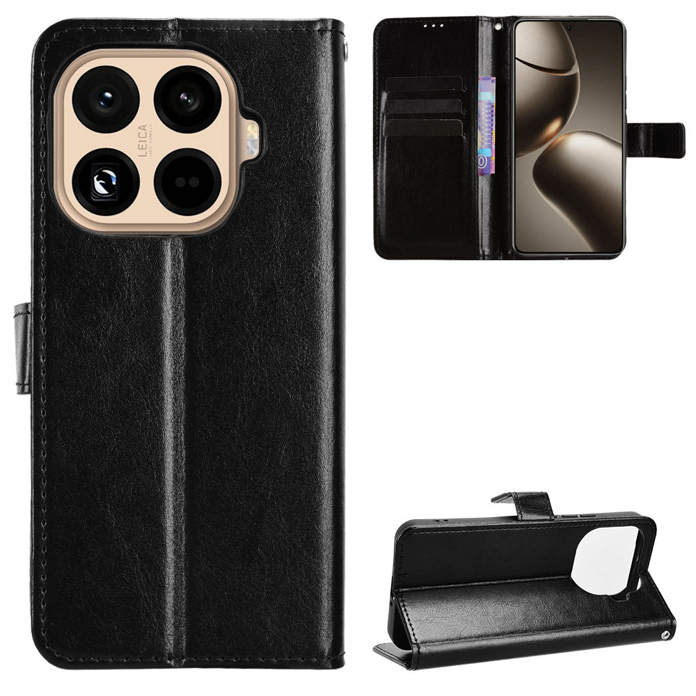 Xiaomi 15T Pro PU-läderskal med rem Crazy Horse Texture Phone Wallet Cover