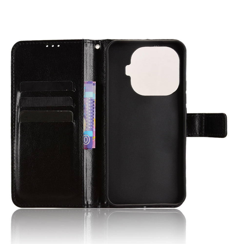 For Xiaomi 15T Pro PU Leather Case with Strap Crazy Horse Texture Phone Wallet Cover
