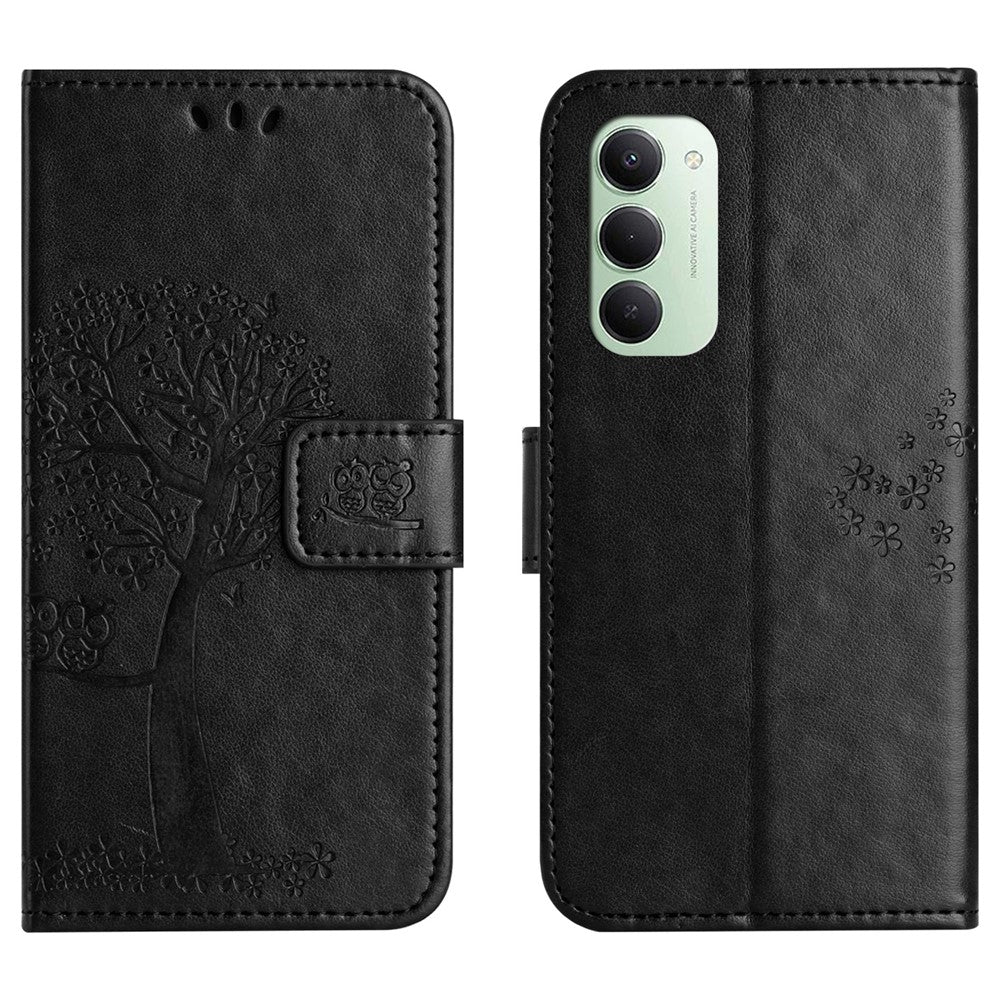For Xiaomi Redmi 15 4G (EU) (171mm) Case PU Leather Owl Tree Imprinted Wallet Phone Cover with Strap