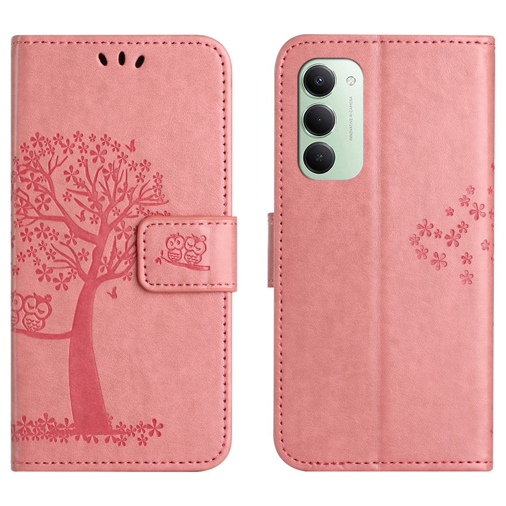 For Xiaomi Redmi 15 4G (EU) (171mm) Case PU Leather Owl Tree Imprinted Wallet Phone Cover with Strap