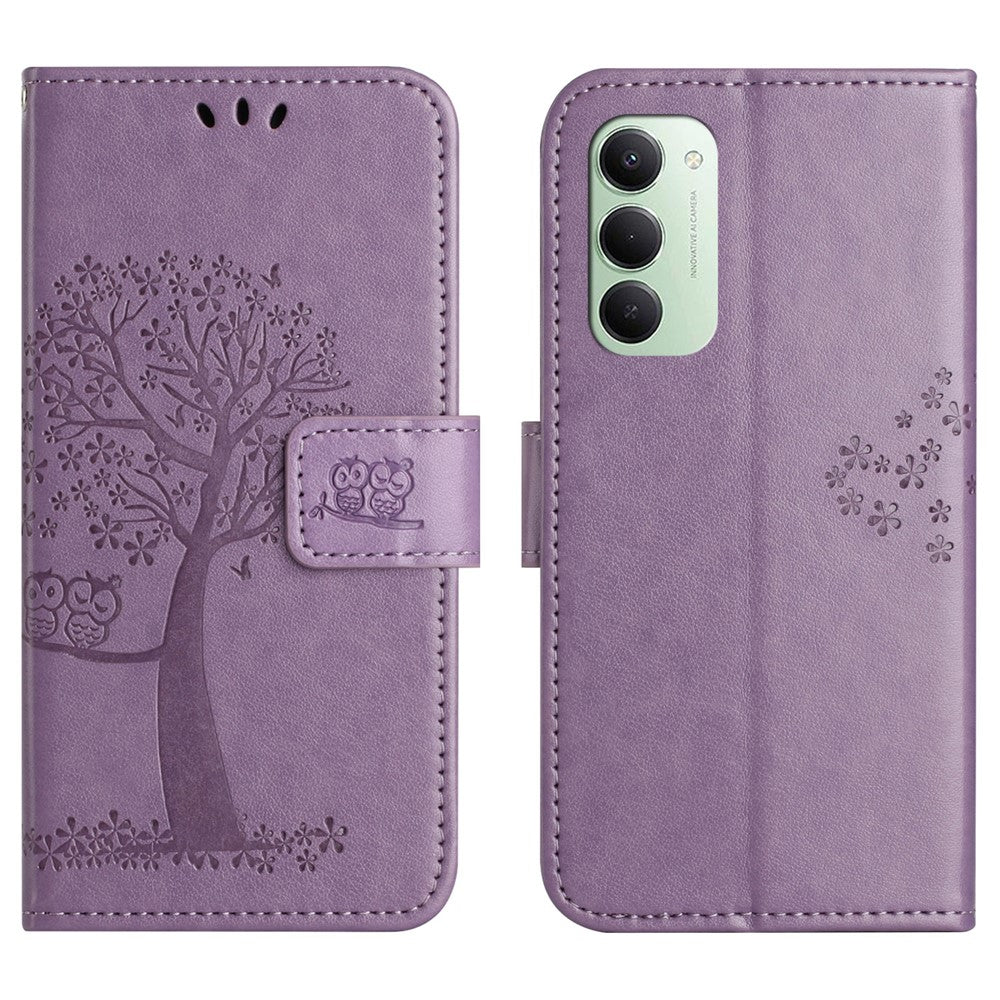 For Xiaomi Redmi 15 4G (EU) (171mm) Case PU Leather Owl Tree Imprinted Wallet Phone Cover with Strap