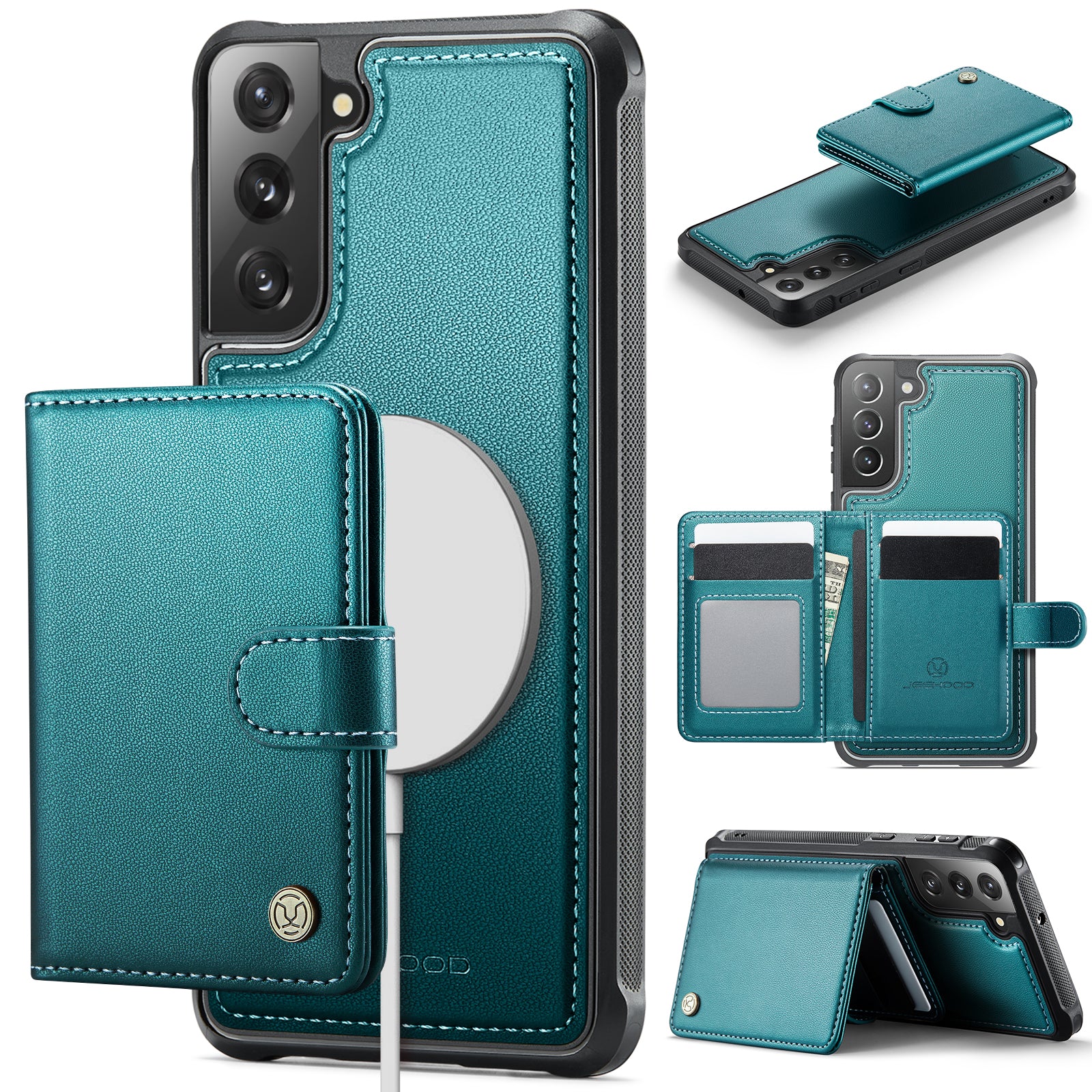JEEHOOD For Samsung Galaxy S22 5G Case  J09 RFID Blocking Card Holder Leather Back Phone Cover Magnetic Case