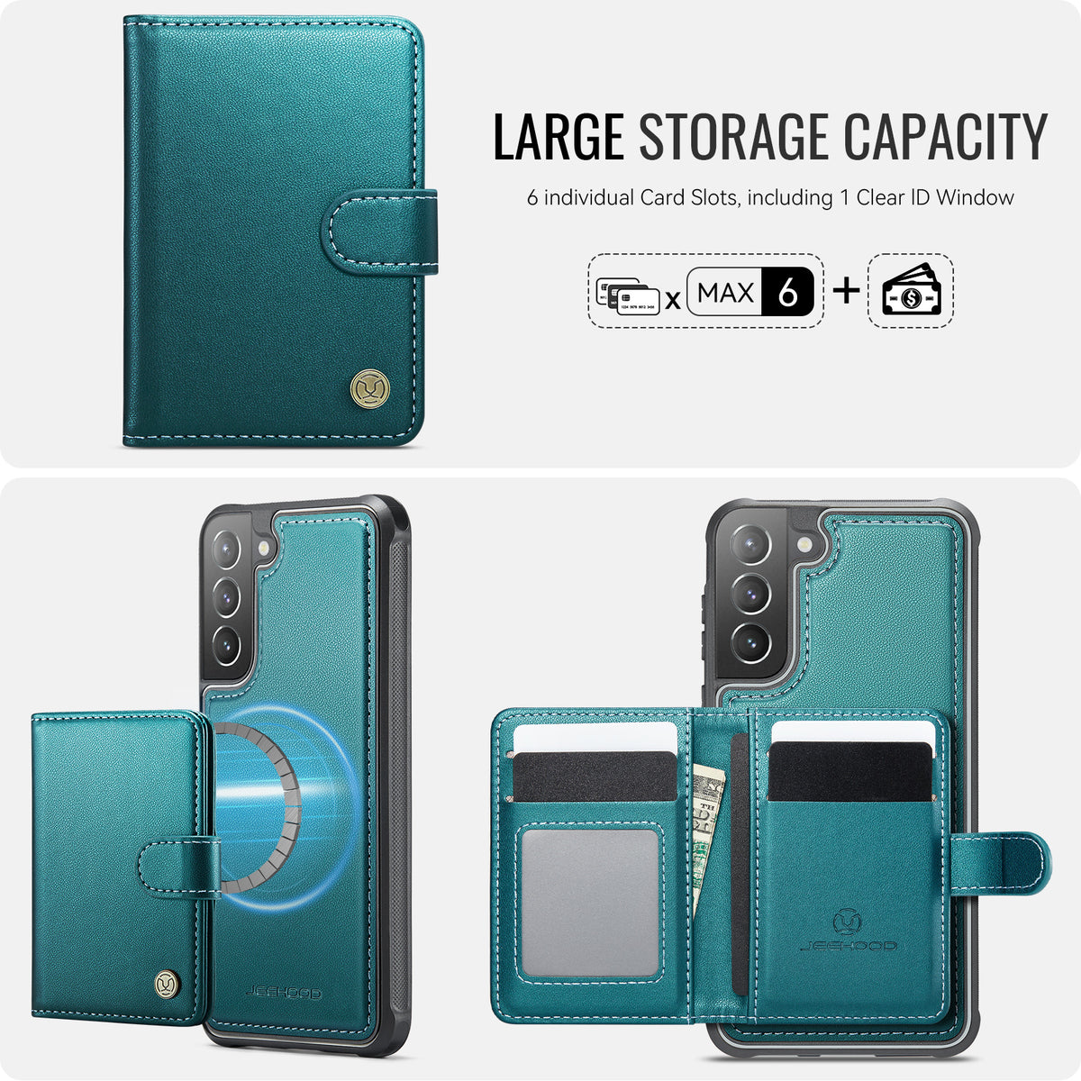 JEEHOOD til Samsung Galaxy S22 5G-cover J09 RFID-blokerende kortholder, læderbagside, magnetisk mobilcover