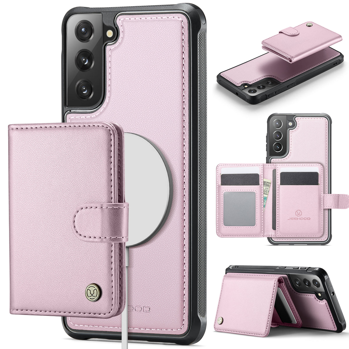 JEEHOOD For Samsung Galaxy S22 5G Case  J09 RFID Blocking Card Holder Leather Back Phone Cover Magnetic Case
