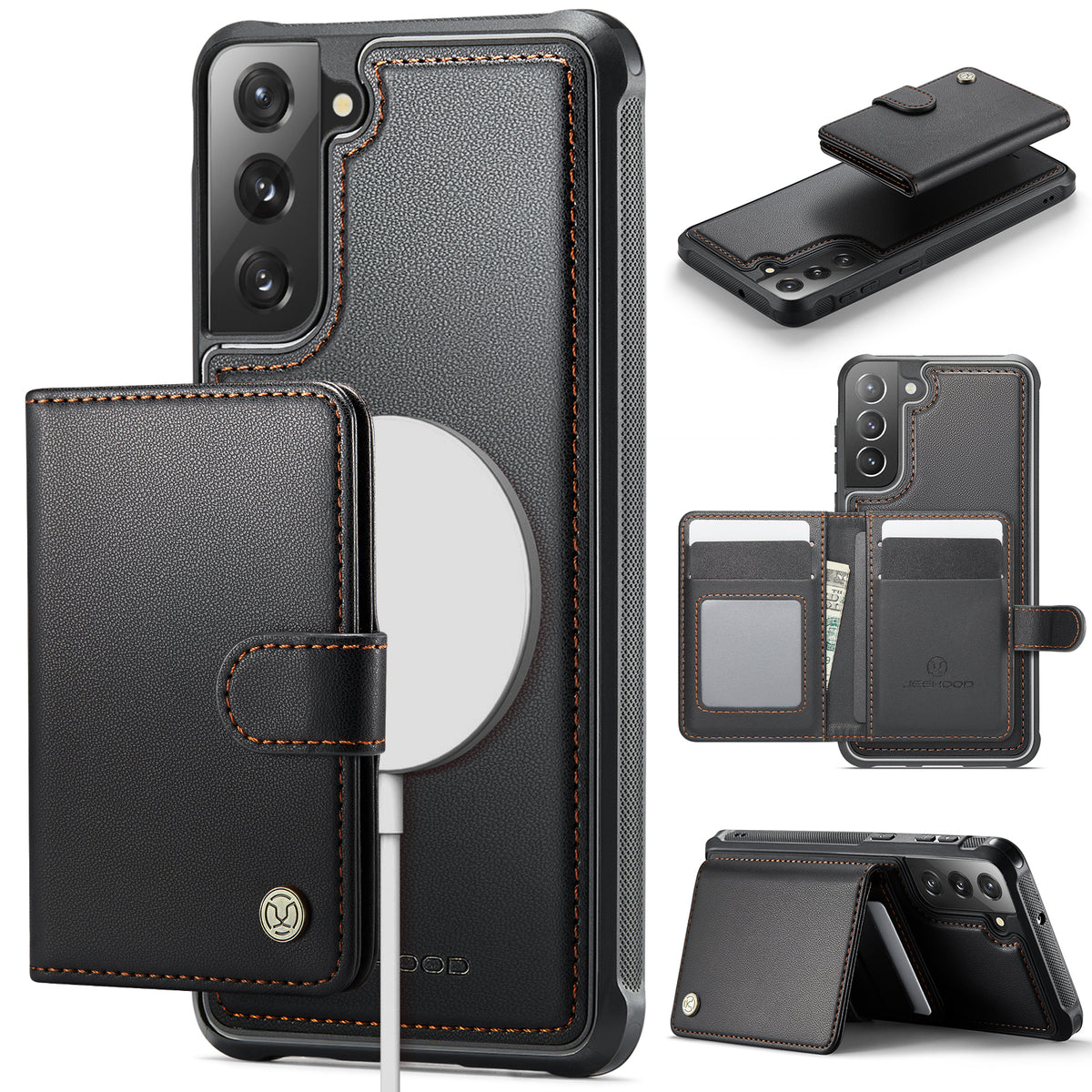 JEEHOOD For Samsung Galaxy S22 5G Case  J09 RFID Blocking Card Holder Leather Back Phone Cover Magnetic Case
