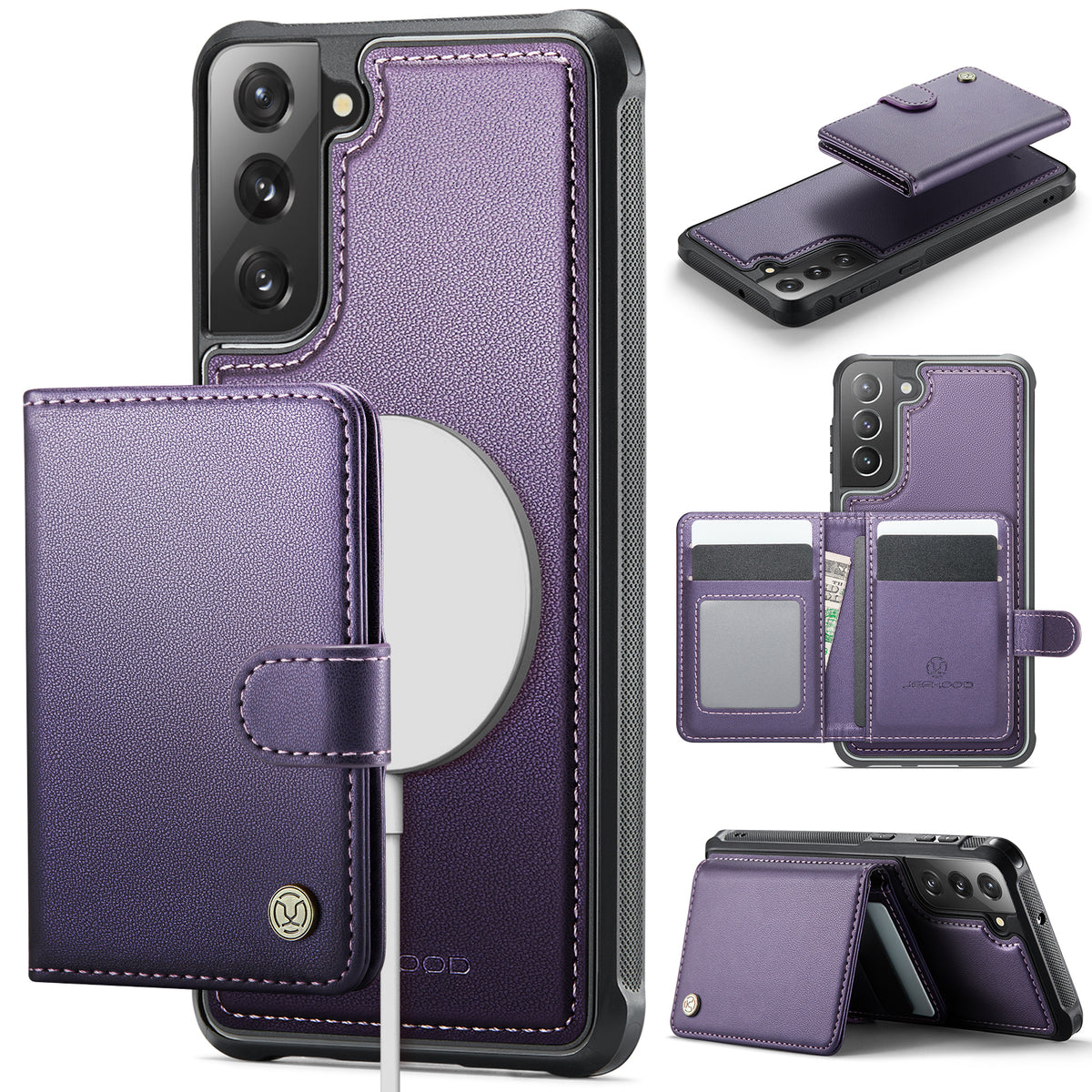 JEEHOOD For Samsung Galaxy S22 5G Case  J09 RFID Blocking Card Holder Leather Back Phone Cover Magnetic Case