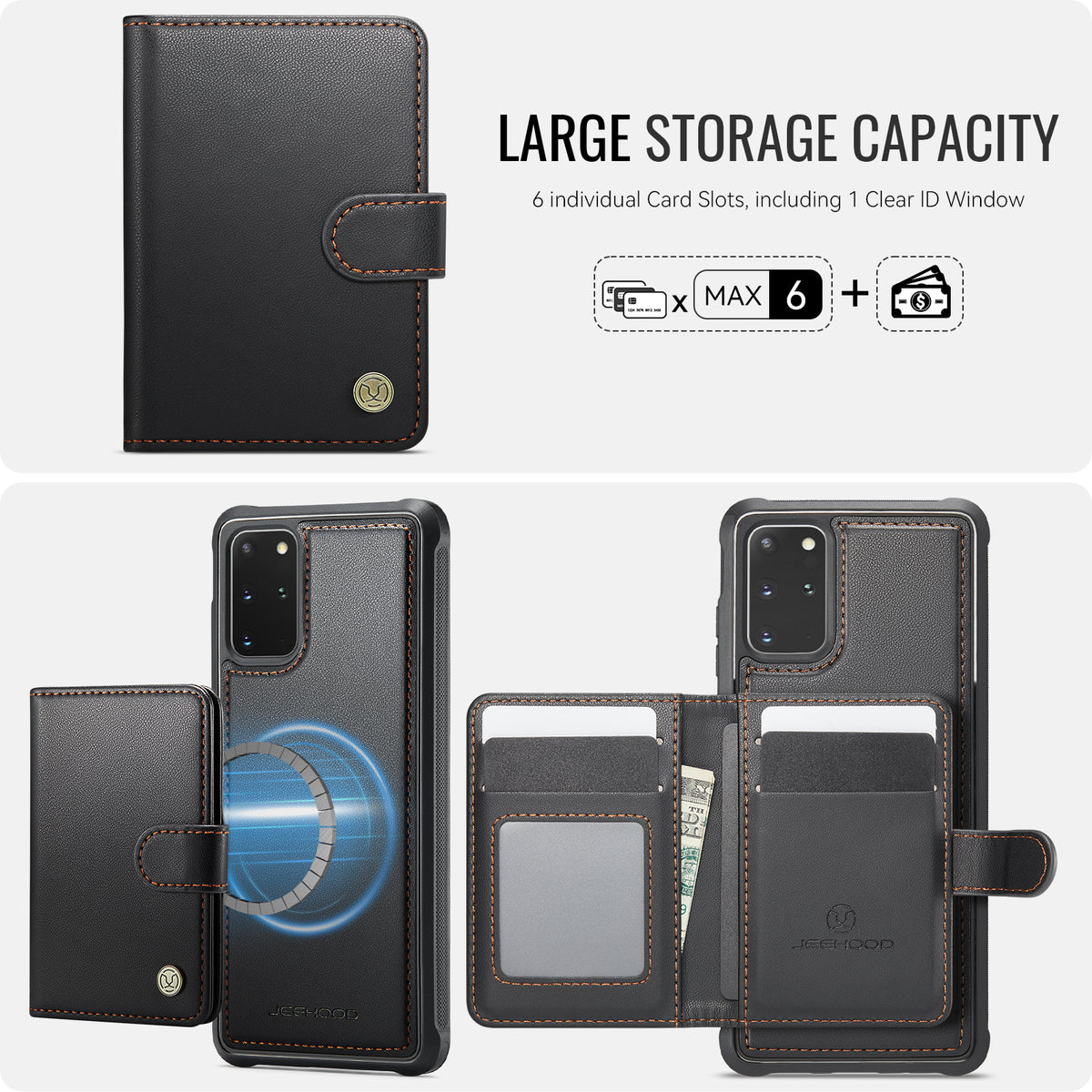 JEEHOOD For Samsung Galaxy S20 Plus 4G Case  J09 RFID Blocking Card Holder Leather Back Phone Cover Magnetic Case