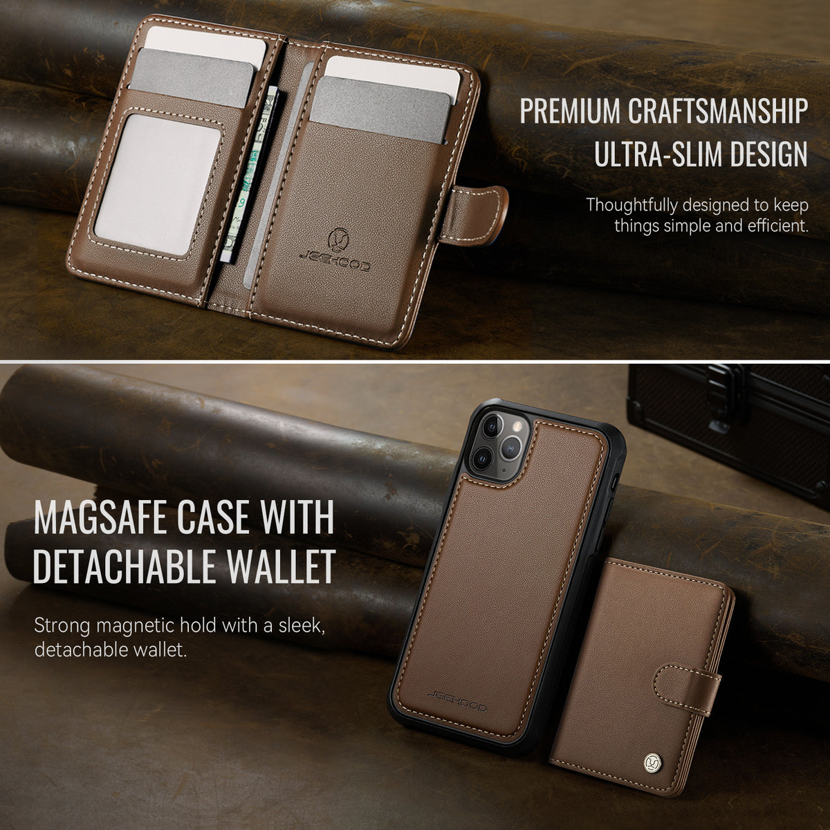 JEEHOOD Til iPhone 11 Pro Cover J09 RFID Blokerende Kortholder Læder Bagcover Kompatibel med MagSafe