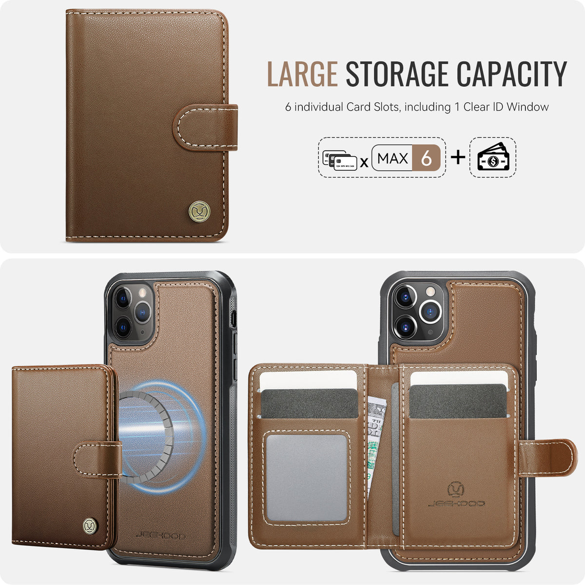 JEEHOOD Til iPhone 11 Pro Cover J09 RFID Blokerende Kortholder Læder Bagcover Kompatibel med MagSafe