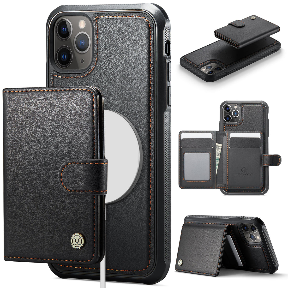 JEEHOOD Til iPhone 11 Pro Cover J09 RFID Blokerende Kortholder Læder Bagcover Kompatibel med MagSafe